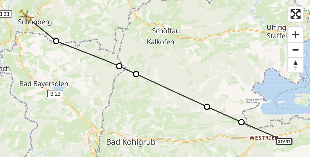 Flugroute Rettungshubschrauber Murnau a.Staffelsee - Rottenbuch, 06 Oktober 2026, 16:05