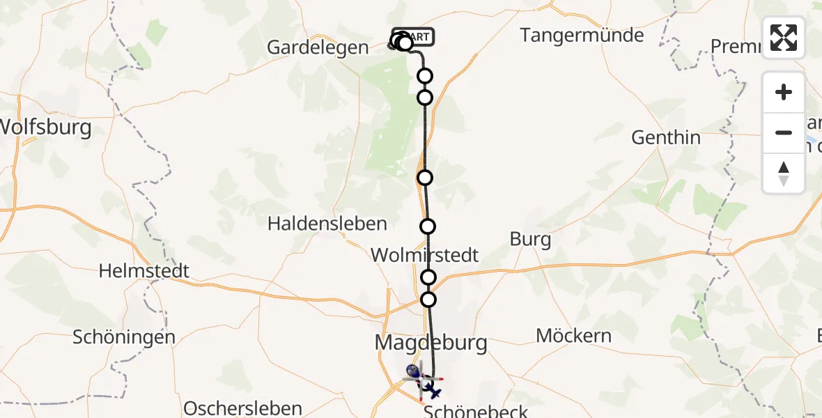 Flugroute Polizeihubschrauber Stendal - Magdeburg City Flugplatz, 06 Oktober 2026, 16:07