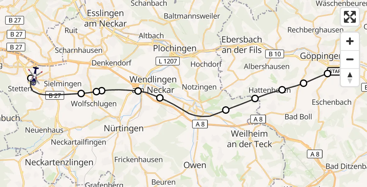 Flugroute Polizeihubschrauber Göppingen - Flughafen Stuttgart, 06 Oktober 2026, 16:08