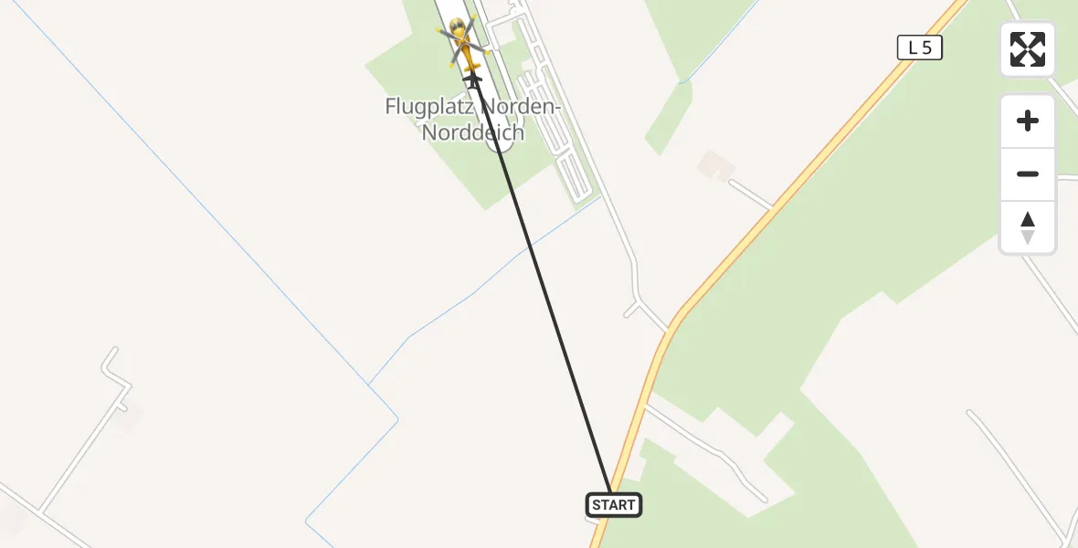 Flugroute Ambulanzhubschrauber Norden - Norden-Norddeich Flughafen, 06 Oktober 2026, 16:08
