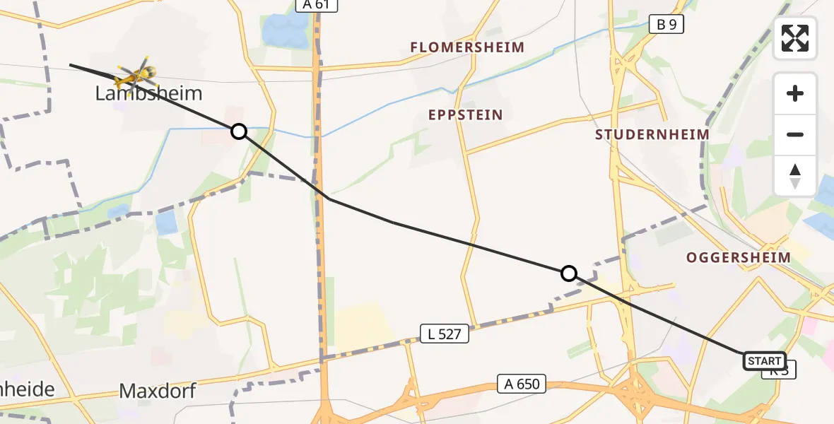Flugroute Rettungshubschrauber Ludwigshafen am Rhein - Lambsheim, 06 Oktober 2026, 16:14