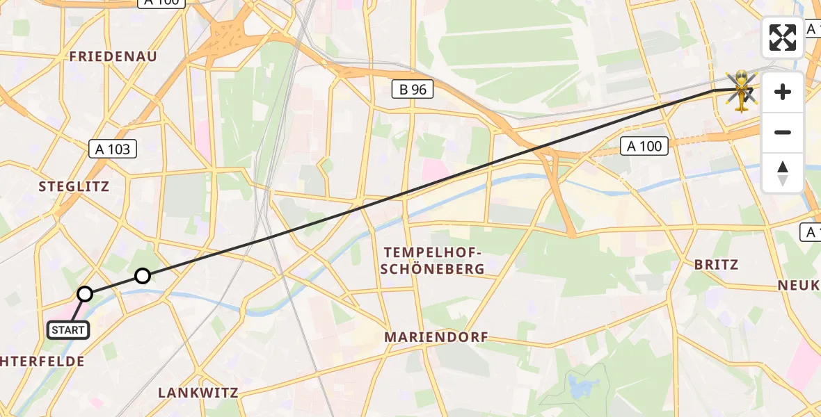 Flugroute Rettungshubschrauber Charité Clinic Benjamin Franklin Campus - Berlin, 06 Oktober 2026, 16:17