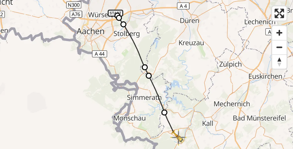 Flugroute Rettungshubschrauber Aachen-Merzbrück Flughafen - Schleiden, 06 Oktober 2026, 16:18