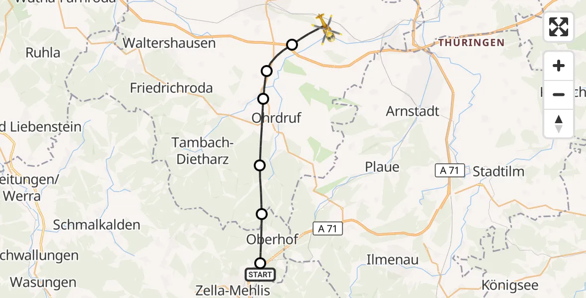 Flugroute Rettungshubschrauber Zella-Mehlis - Drei Gleichen, 06 Oktober 2026, 16:21