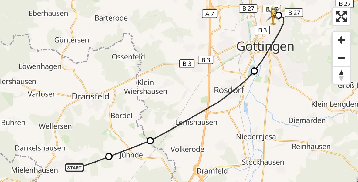 Flugroute Rettungshubschrauber Scheden - Göttingen University Clinic Hubschrauberlandeplatz, 06 Oktober 2026, 16:22