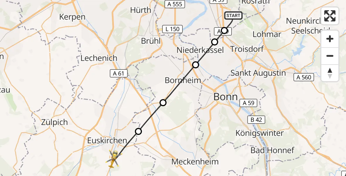 Flugroute Rettungshubschrauber Köln Bonn Flughafen - Euskirchen, 06 Oktober 2026, 16:23