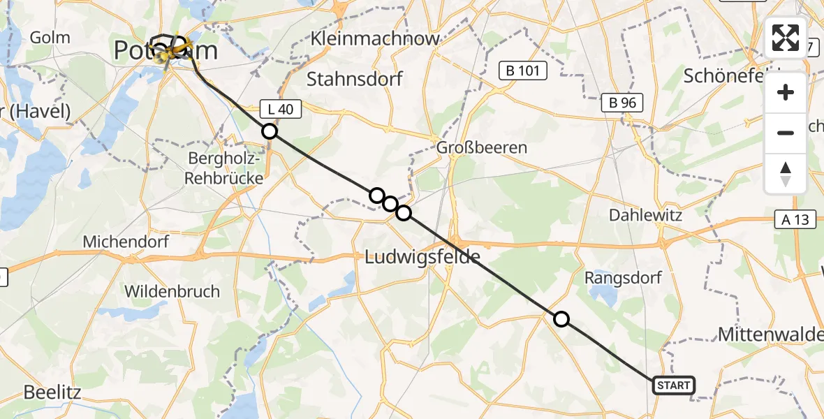 Flugroute Rettungshubschrauber Zossen - Ernst von Bergmann Clinic Hubschrauberlandeplatz, 06 Oktober 2026, 16:24