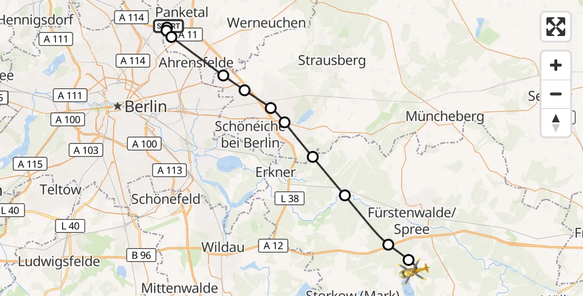 Flugroute Rettungshubschrauber Helios Clinic Berlin-Buch - Bad Saarow, 06 Oktober 2026, 16:27