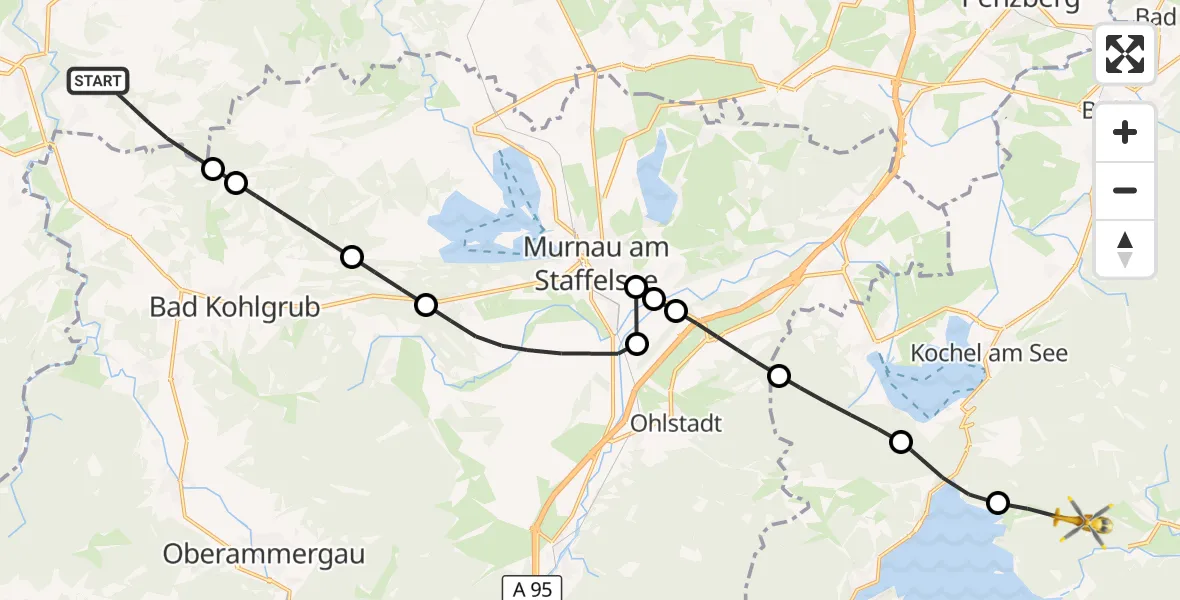 Flugroute Rettungshubschrauber Rottenbuch - Jachenau, 06 Oktober 2026, 16:36
