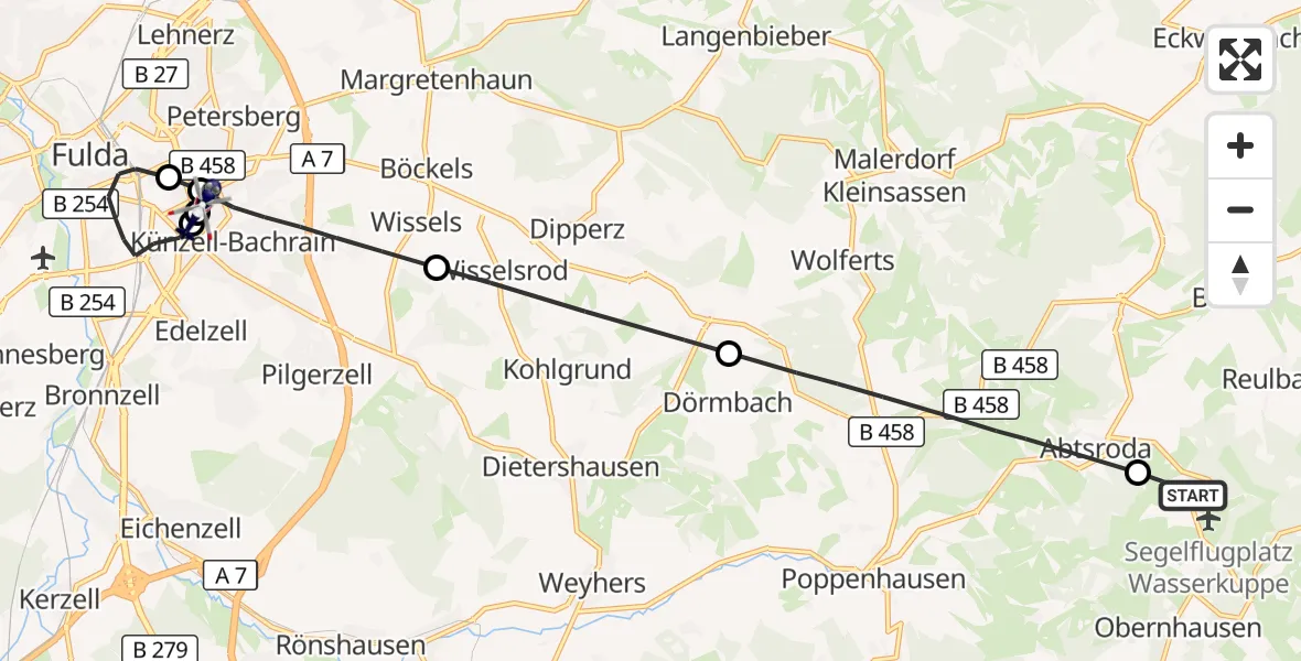 Flugroute Polizeihubschrauber Gersfeld (Rhön) - Fulda Hospital, 06 Oktober 2026, 16:40