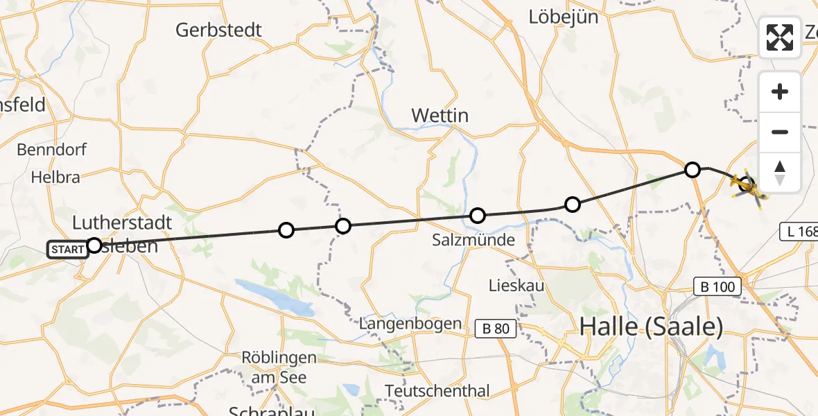 Flugroute Rettungshubschrauber Wimmelburg - Halle-Oppin Flugplatz, 06 Oktober 2026, 16:42