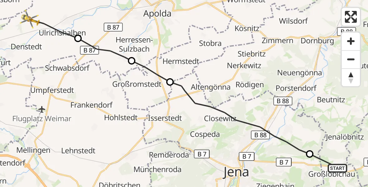 Flugroute Rettungshubschrauber Großlöbichau - Ilmtal-Weinstraße, 06 Oktober 2026, 16:42
