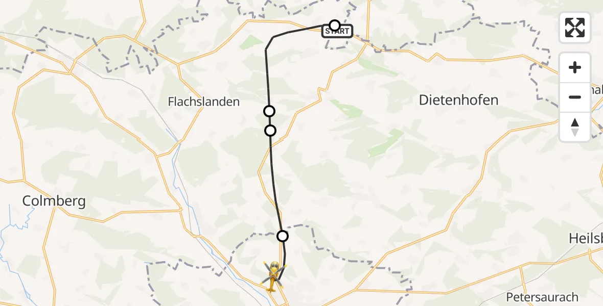Flugroute Ambulanzhubschrauber Neuhof a.d.Zenn - Ansbach, 06 Oktober 2026, 16:46