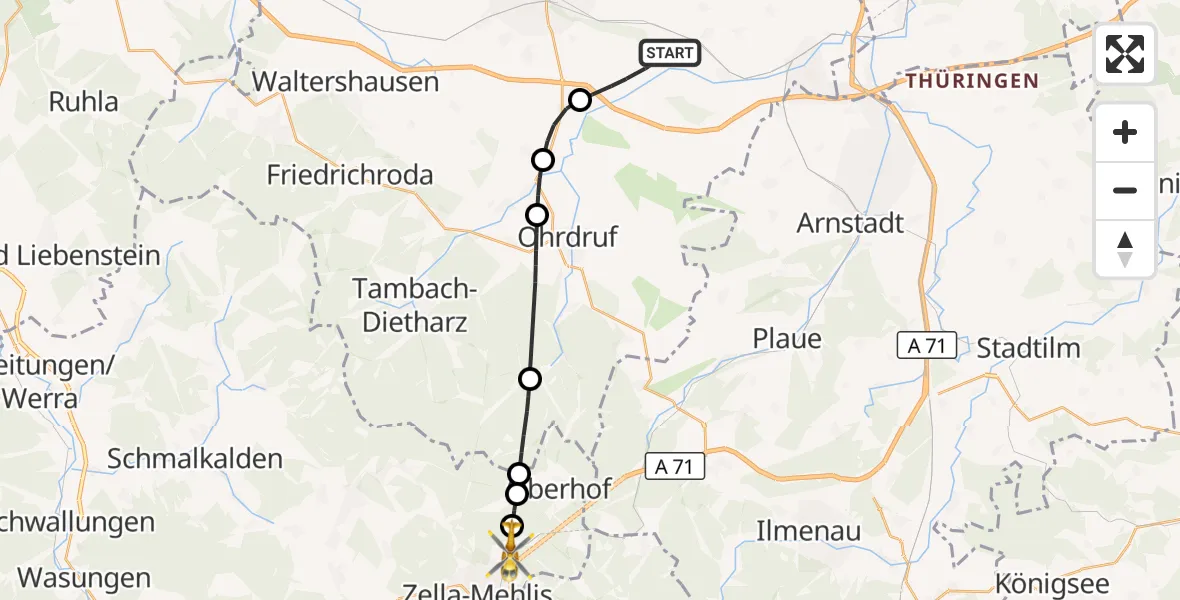 Flugroute Rettungshubschrauber Drei Gleichen - Zella-Mehlis, 06 Oktober 2026, 16:57