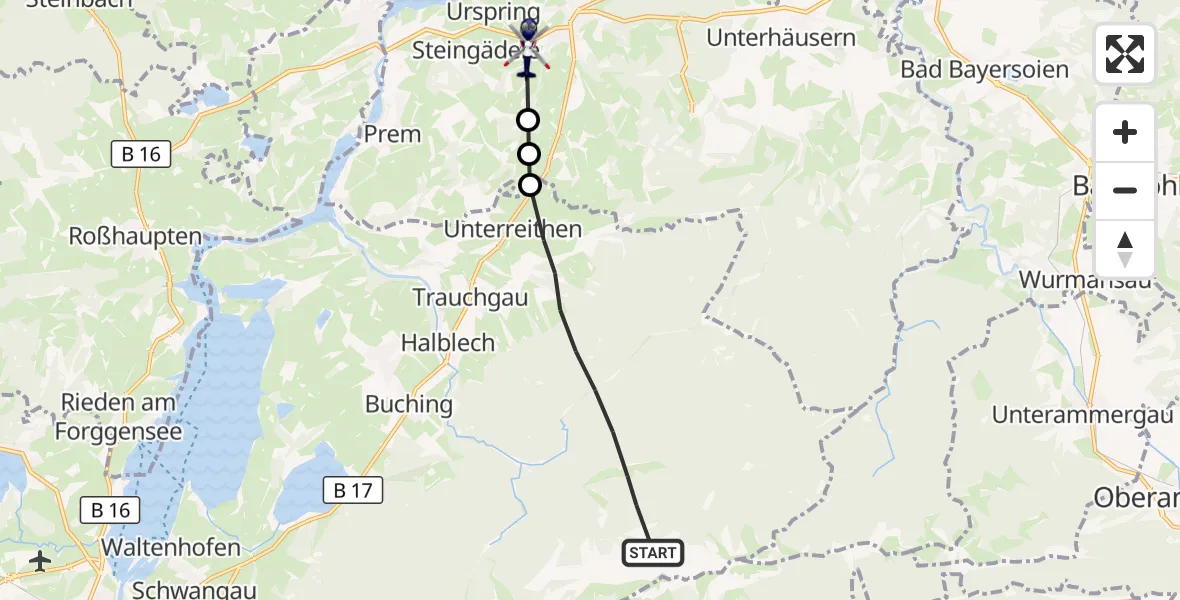 Flugroute Polizeihubschrauber Halblech - Steingaden, 06 Oktober 2026, 17:03