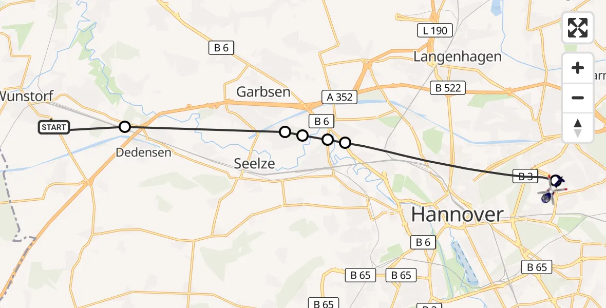 Flugroute Polizeihubschrauber Wunstorf - Hannover Luftrettung Hubschrauberlandeplatz (Christoph 4), 06 Oktober 2026, 17:04