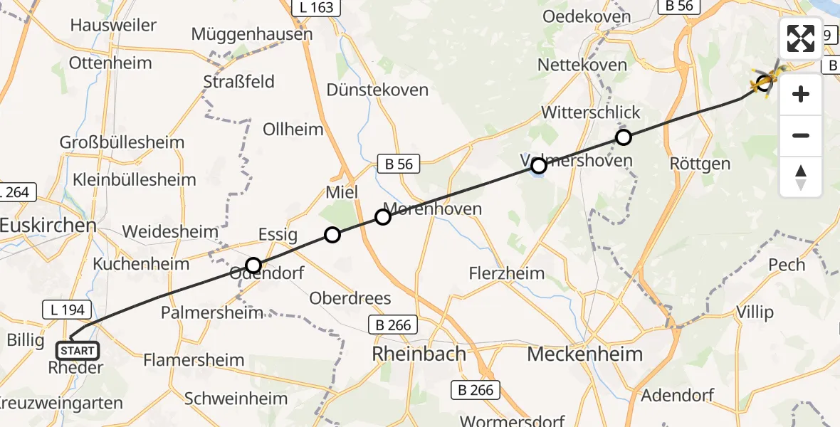 Flugroute Rettungshubschrauber Euskirchen - Bonn University Hospital, 06 Oktober 2026, 17:17