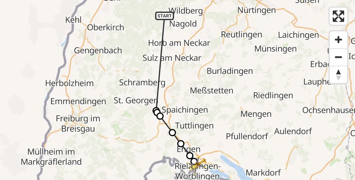 Flugroute Ambulanzhubschrauber Altensteig - Singen (Hohentwiel), 06 Oktober 2026, 17:28