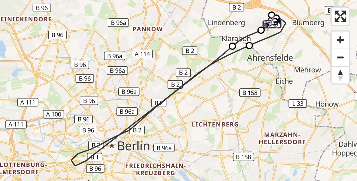 Flugroute Polizeihubschrauber Ahrensfelde Hubschrauberlandeplatz - Ahrensfelde Hubschrauberlandeplatz, 06 Oktober 2026, 17:34
