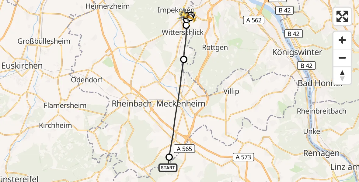 Flugroute Ambulanzhubschrauber Grafschaft - Helios Clinic Bonn / Rhein-Seig, 06 Oktober 2026, 17:37