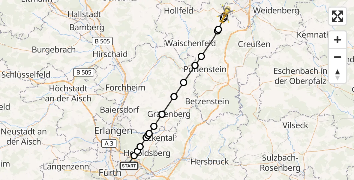 Flugroute Rettungshubschrauber Flughafen Nuremberg - Eckersdorf, 06 Oktober 2026, 17:43