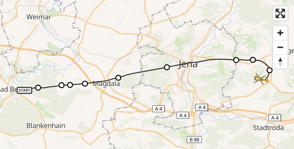 Flugroute Rettungshubschrauber Bad Berka - Jena-Schöngleina Flugplatz, 06 Oktober 2026, 17:46