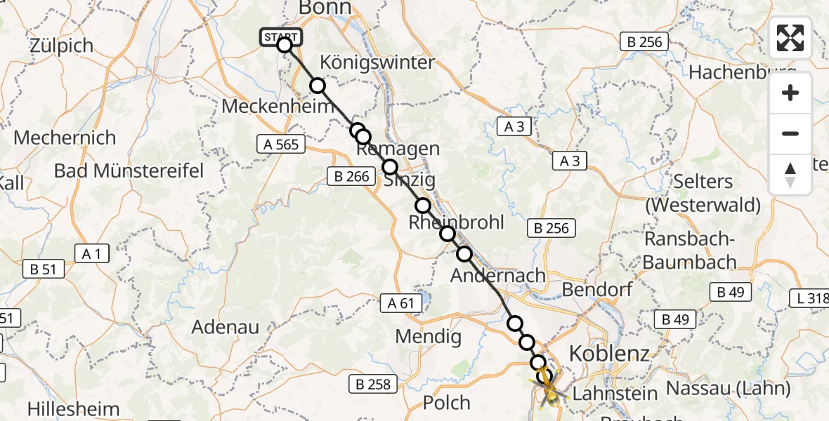 Flugroute Ambulanzhubschrauber Alfter - Dieblich, 06 Oktober 2026, 18:06