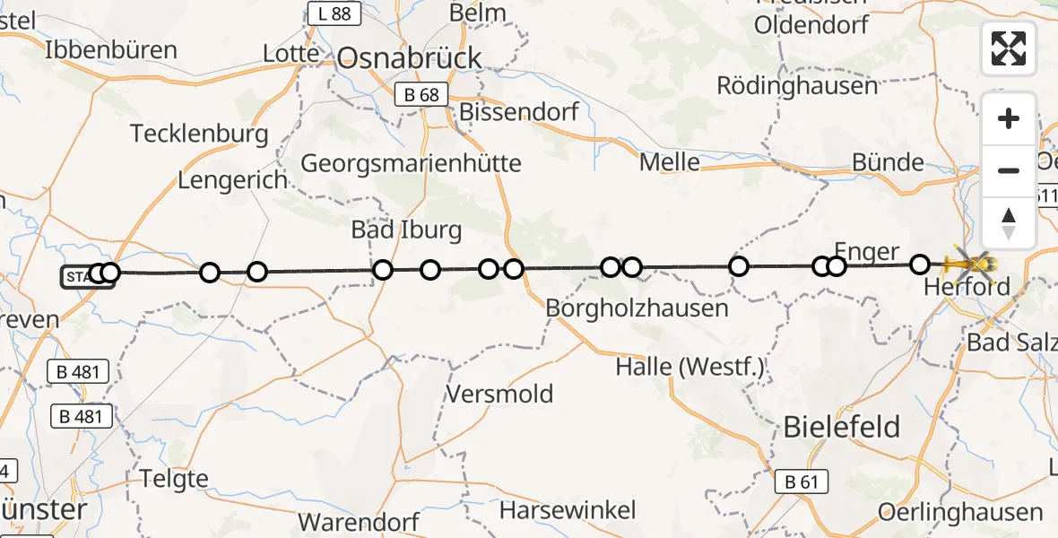 Flugroute Ambulanzhubschrauber Christoph  Westfalen-ADAC - Herford, 06 Oktober 2026, 18:24
