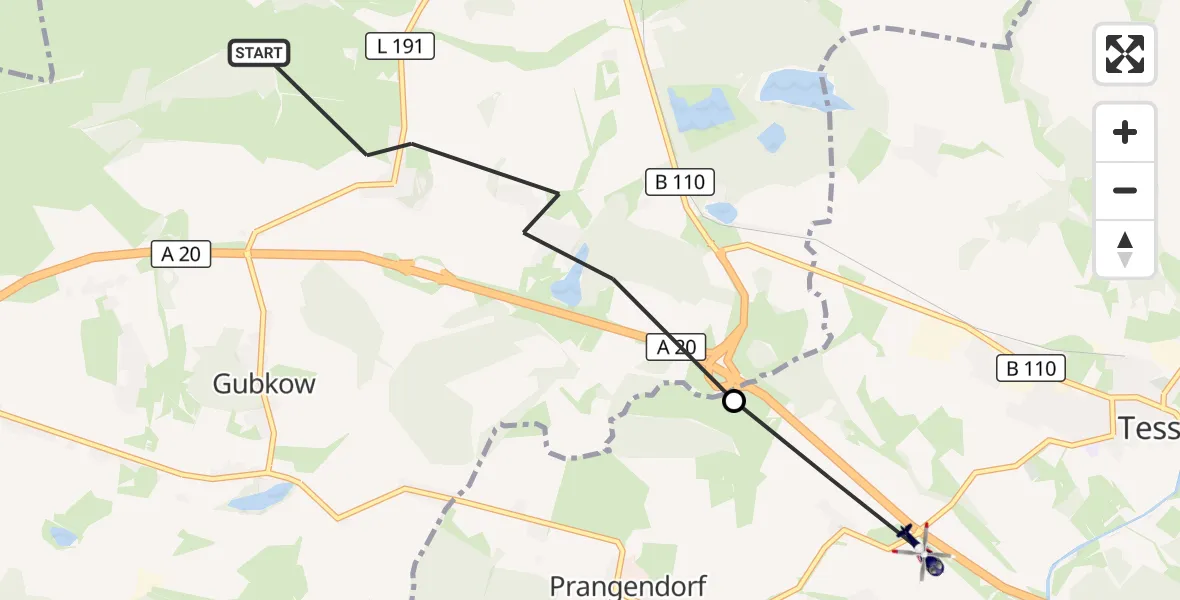 Flugroute Polizeihubschrauber Sanitz - Cammin, 06 Oktober 2026, 18:54