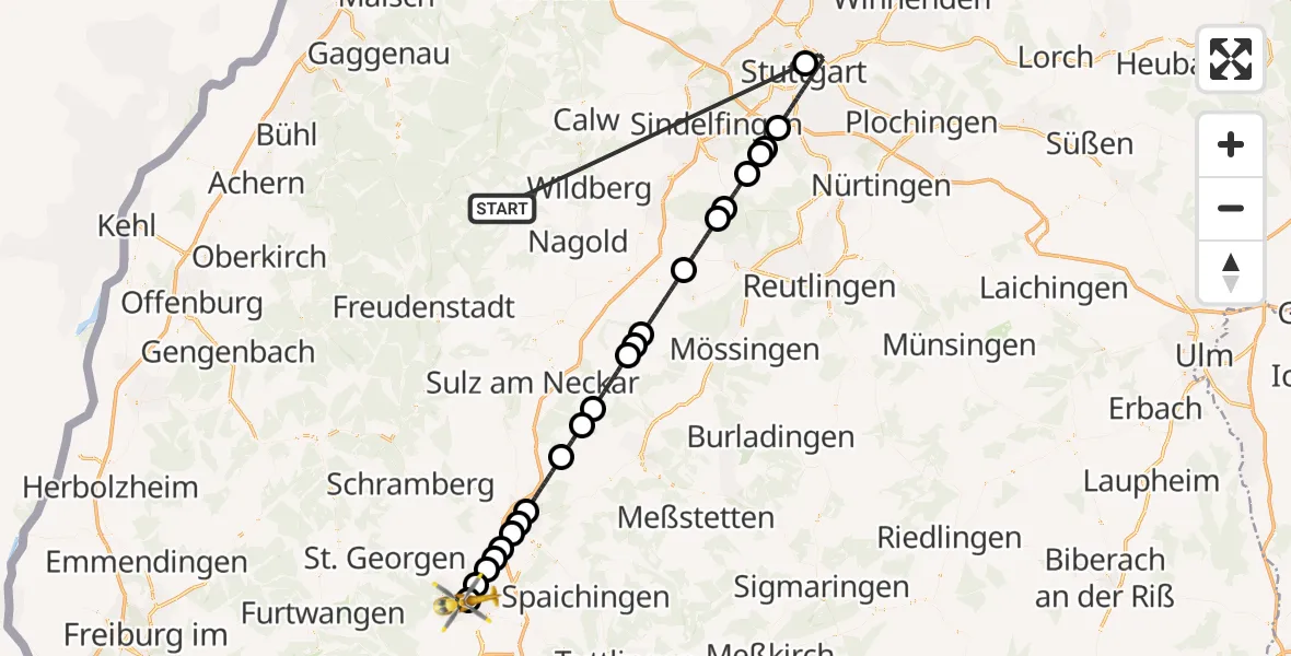 Flugroute Ambulanzhubschrauber Altensteig - DRF Air Rescue Station Villingen-Schwenningen Hubschrauberlandeplatz (Christoph 11), 06 Oktober 2026, 19:05