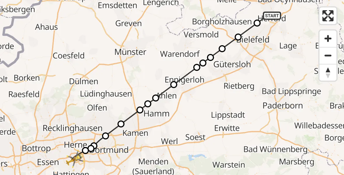 Flugroute Ambulanzhubschrauber Herford - Bochum, 06 Oktober 2026, 19:09