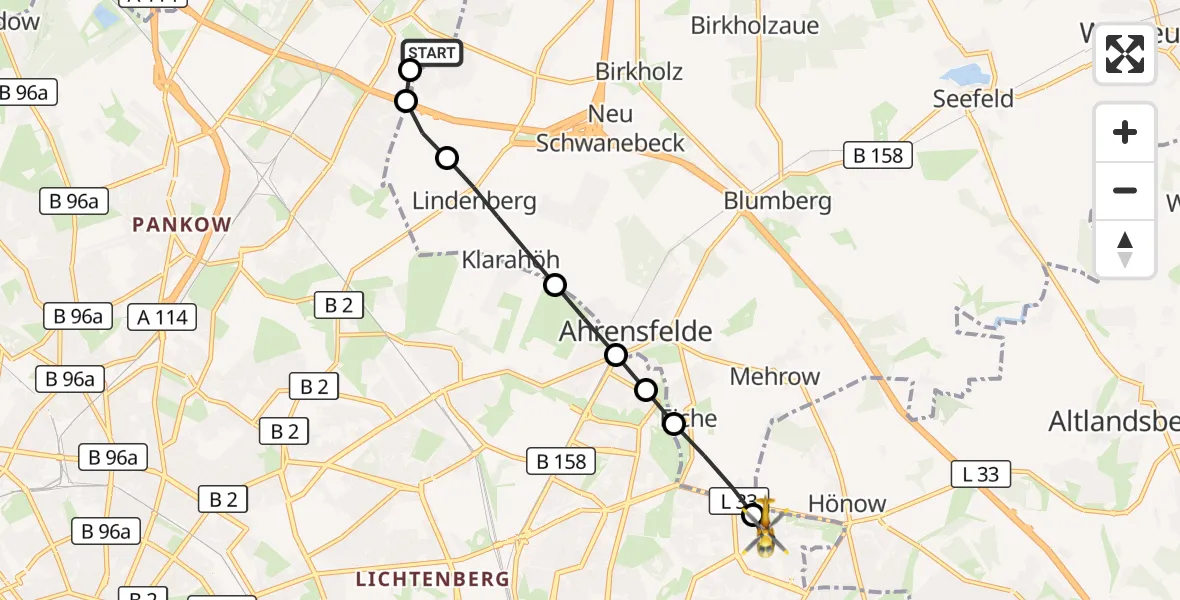 Flugroute Rettungshubschrauber Helios Clinic Berlin-Buch - Berlin, 06 Oktober 2026, 19:25