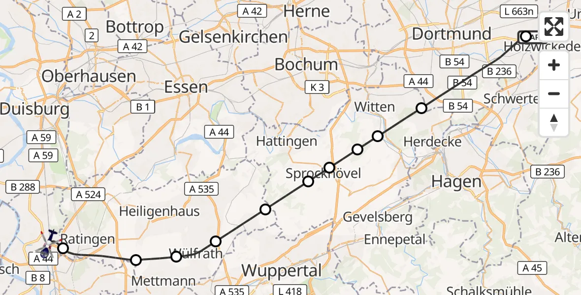 Flugroute Polizeihubschrauber Dortmund Flughafen - Düsseldorf Flughafen, 06 Oktober 2026, 20:17