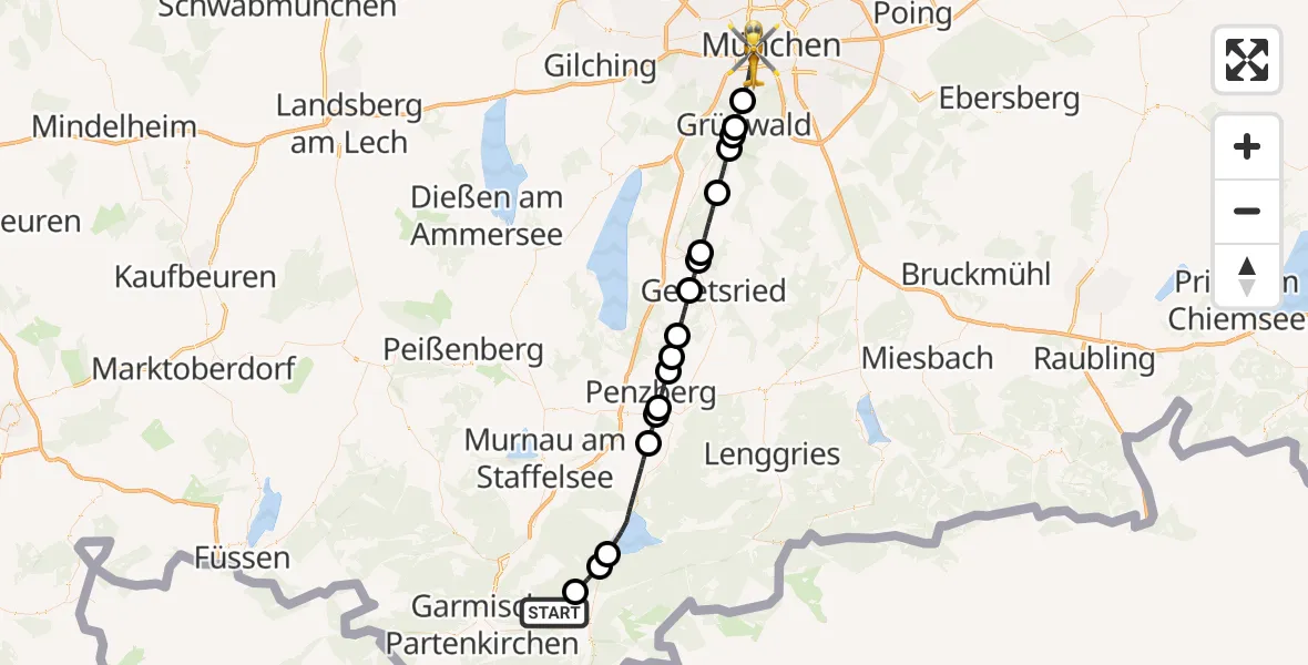 Flugroute Rettungshubschrauber Krün - München, 06 Oktober 2026, 20:24