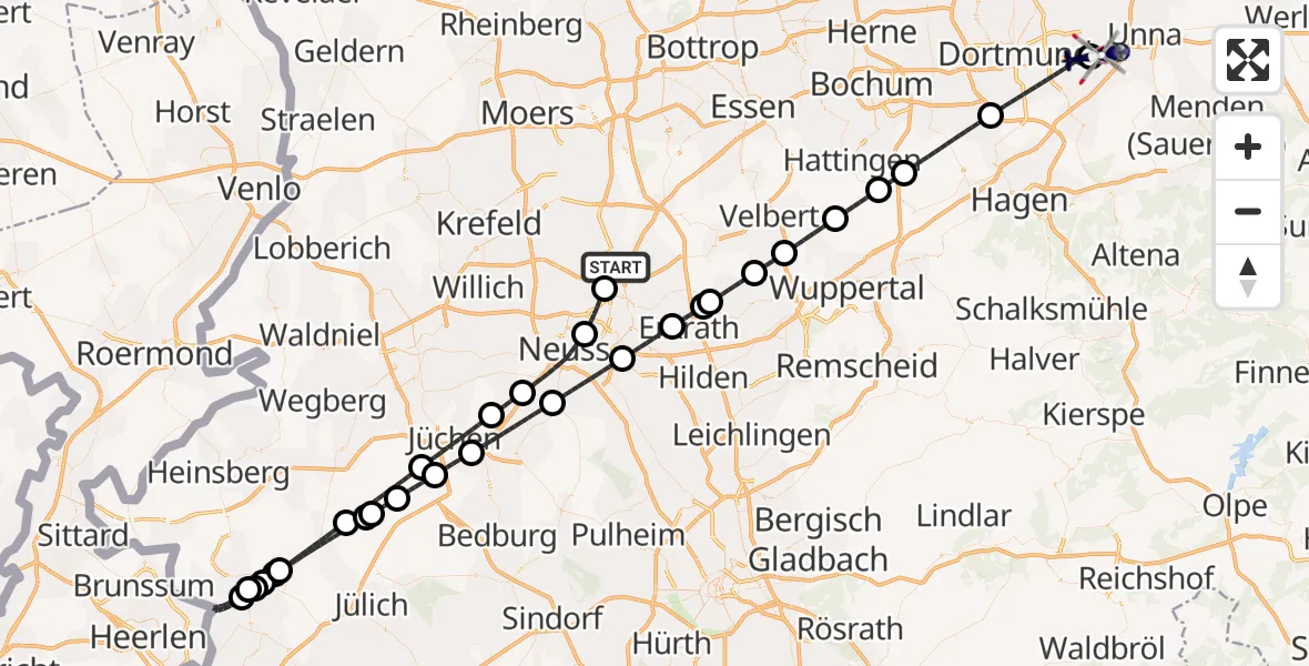 Flugroute Polizeihubschrauber Düsseldorf Flughafen - Dortmund Flughafen, 06 Oktober 2026, 20:51