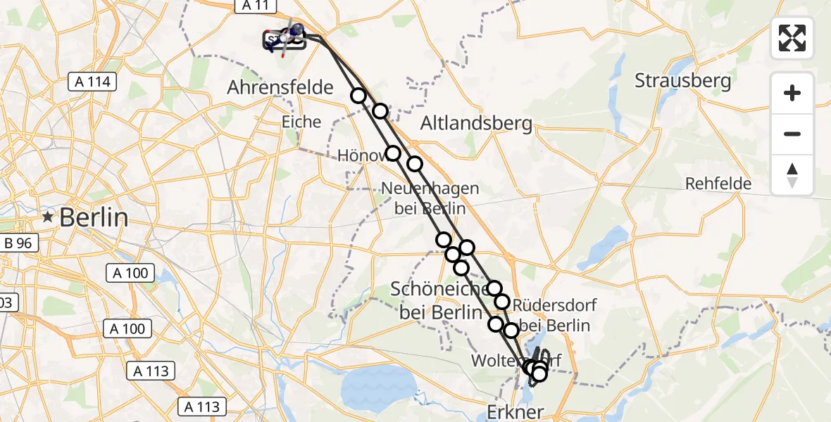 Flugroute Polizeihubschrauber Ahrensfelde Hubschrauberlandeplatz - Ahrensfelde Hubschrauberlandeplatz, 06 Oktober 2026, 22:35