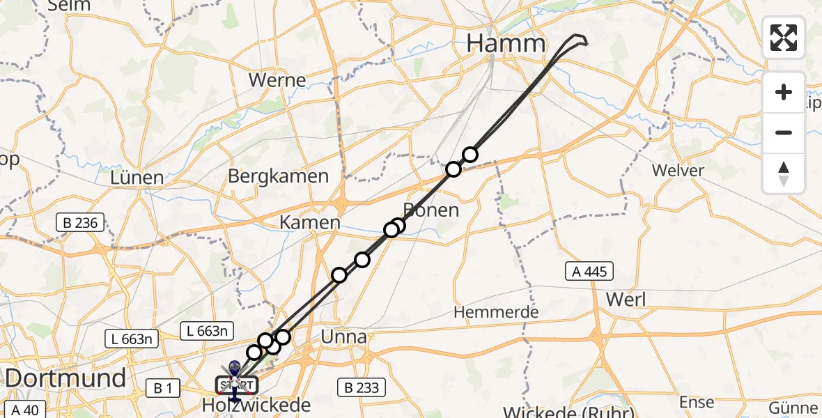 Flugroute Polizeihubschrauber Dortmund Flughafen - Dortmund Flughafen, 06 Oktober 2026, 23:16