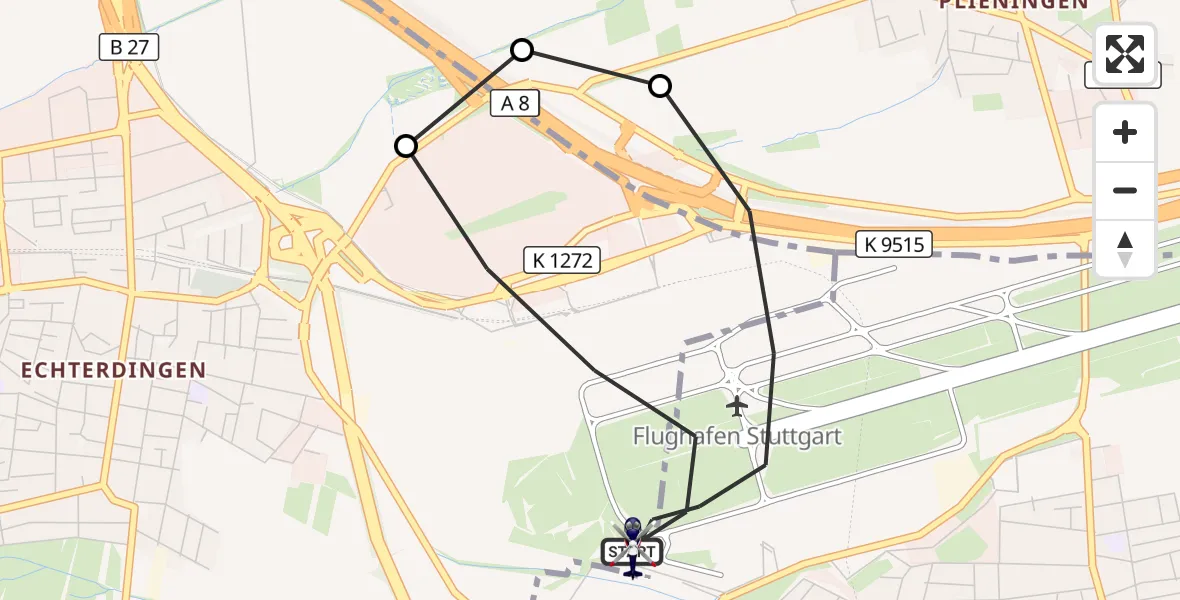 Flugroute Polizeihubschrauber Flughafen Stuttgart - Flughafen Stuttgart, 06 Oktober 2026, 23:49
