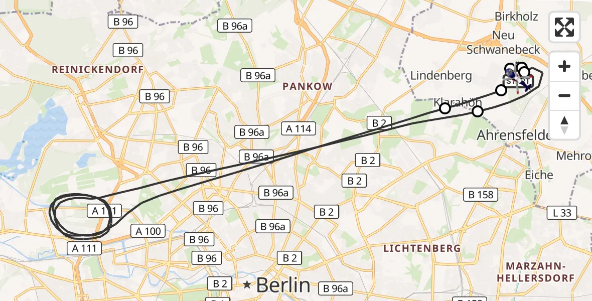Flugroute Polizeihubschrauber Ahrensfelde Hubschrauberlandeplatz - Ahrensfelde Hubschrauberlandeplatz, 07 Oktober 2026, 00:27