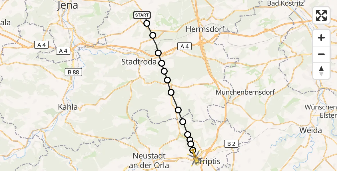 Flugroute Rettungshubschrauber Schöngleina - Miesitz, 07 Oktober 2026, 05:39