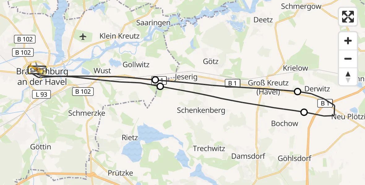 Flugroute Rettungshubschrauber Brandenburg an der Havel - Brandenburg an der Havel, 07 Oktober 2026, 05:53