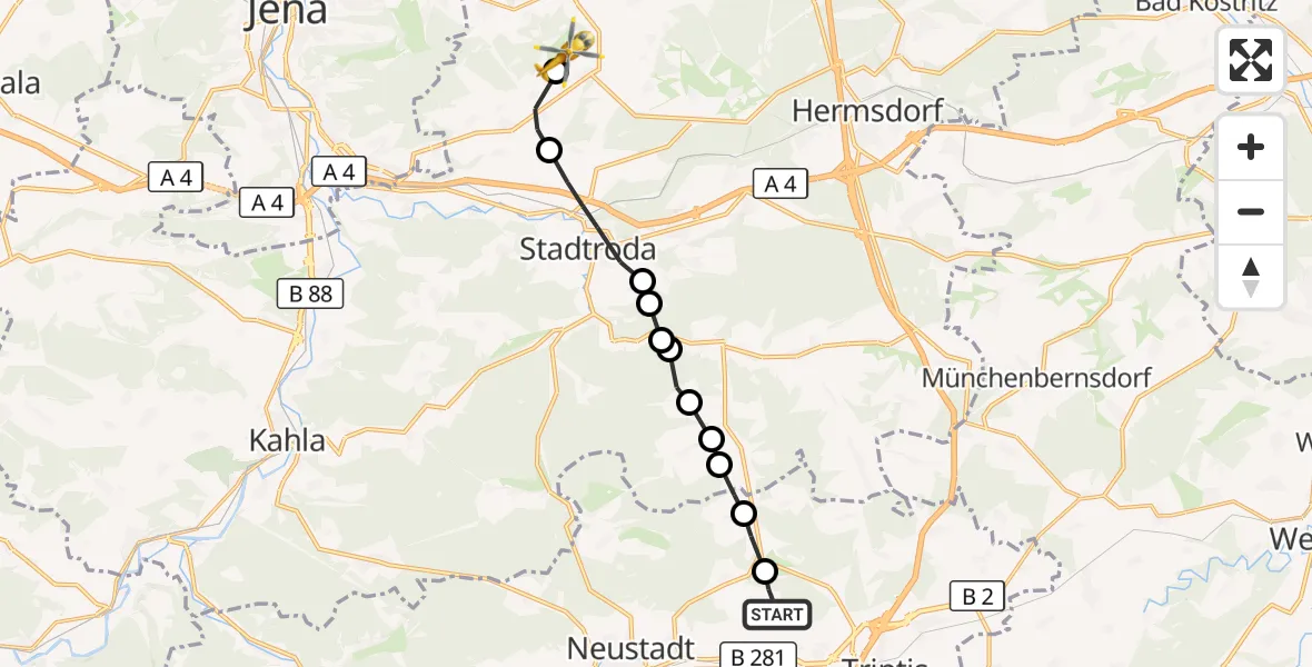 Flugroute Rettungshubschrauber Dreitzsch - Jena-Schöngleina Flugplatz, 07 Oktober 2026, 06:11
