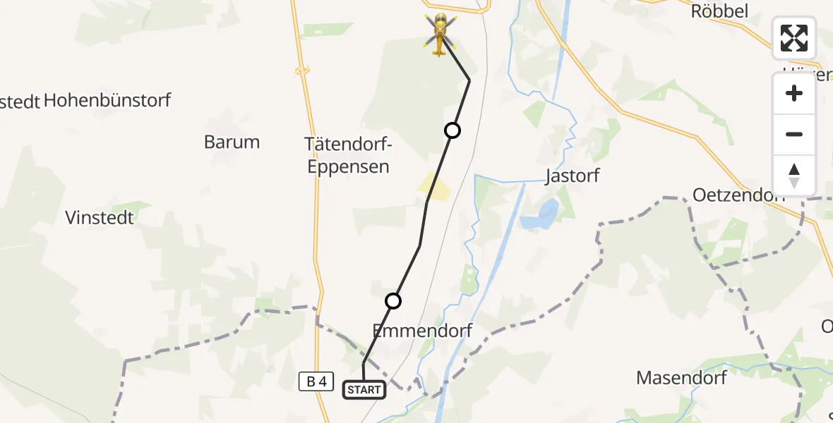 Flugroute Rettungshubschrauber Uelzen - Bad Bevensen, 07 Oktober 2026, 06:15