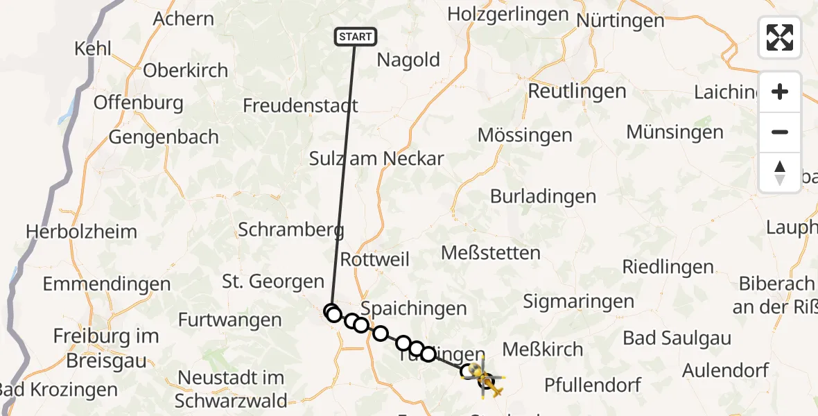 Flugroute Ambulanzhubschrauber Altensteig - Emmingen-Liptingen, 07 Oktober 2026, 06:22