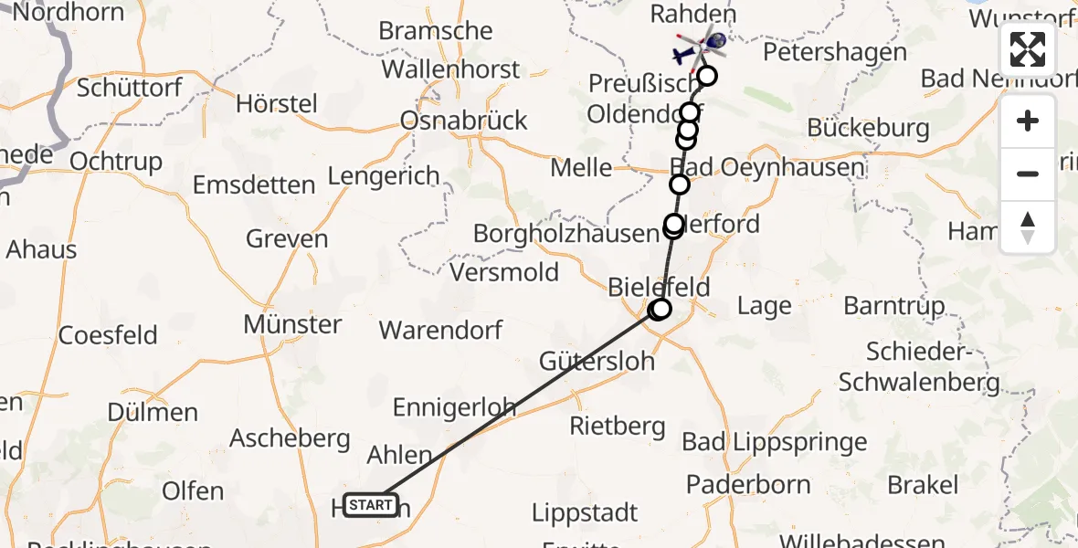 Flugroute Polizeihubschrauber Hamm-Lippewiesen Flugplatz - Espelkamp, 07 Oktober 2026, 06:26