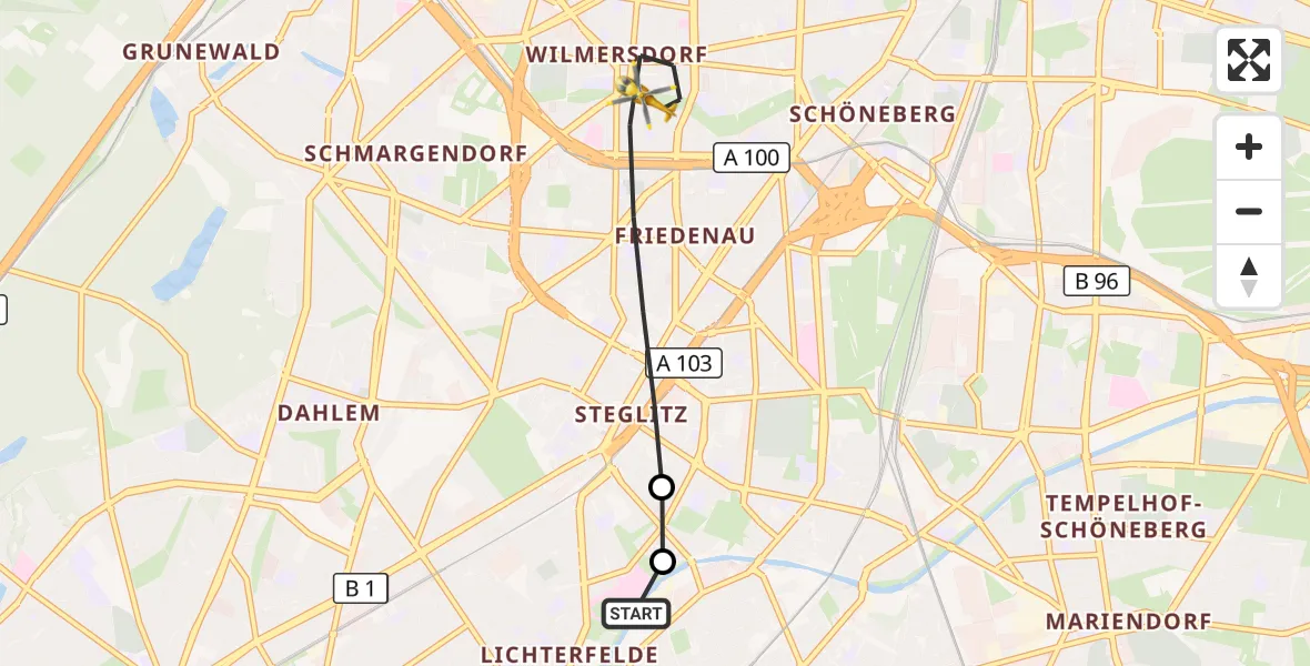 Flugroute Rettungshubschrauber Charité Clinic Benjamin Franklin Campus - Berlin, 07 Oktober 2026, 06:56