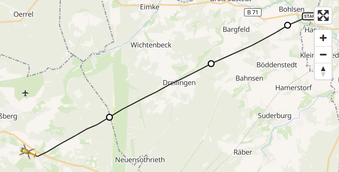 Flugroute Rettungshubschrauber Uelzen - Faßberg, 07 Oktober 2026, 07:20