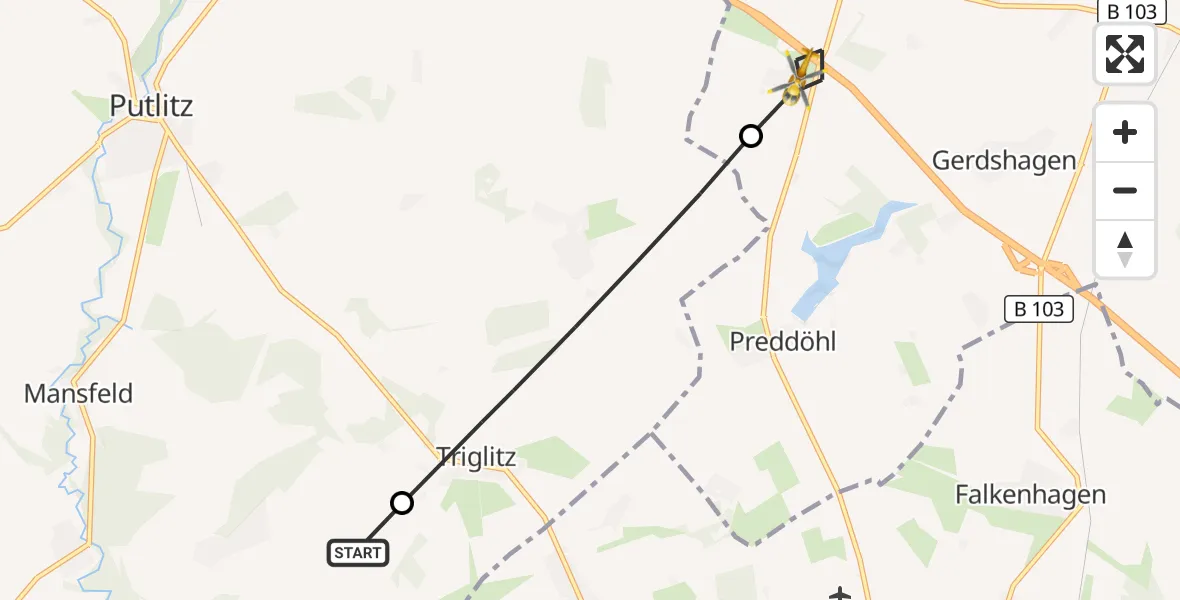 Flugroute Rettungshubschrauber Putlitz - Kümmernitztal, 07 Oktober 2026, 07:24