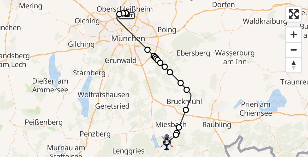 Flugroute Polizeihubschrauber Oberschleißheim - Schliersee, 07 Oktober 2026, 07:30