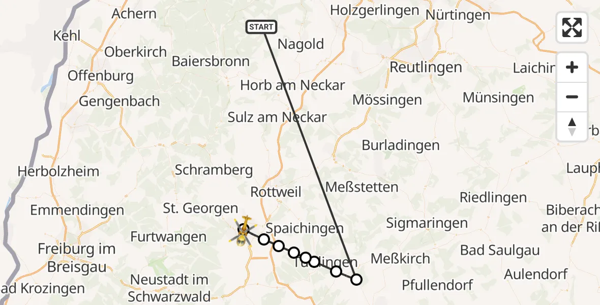Flugroute Ambulanzhubschrauber Altensteig - DRF Air Rescue Station Villingen-Schwenningen Hubschrauberlandeplatz (Christoph 11), 07 Oktober 2026, 07:31